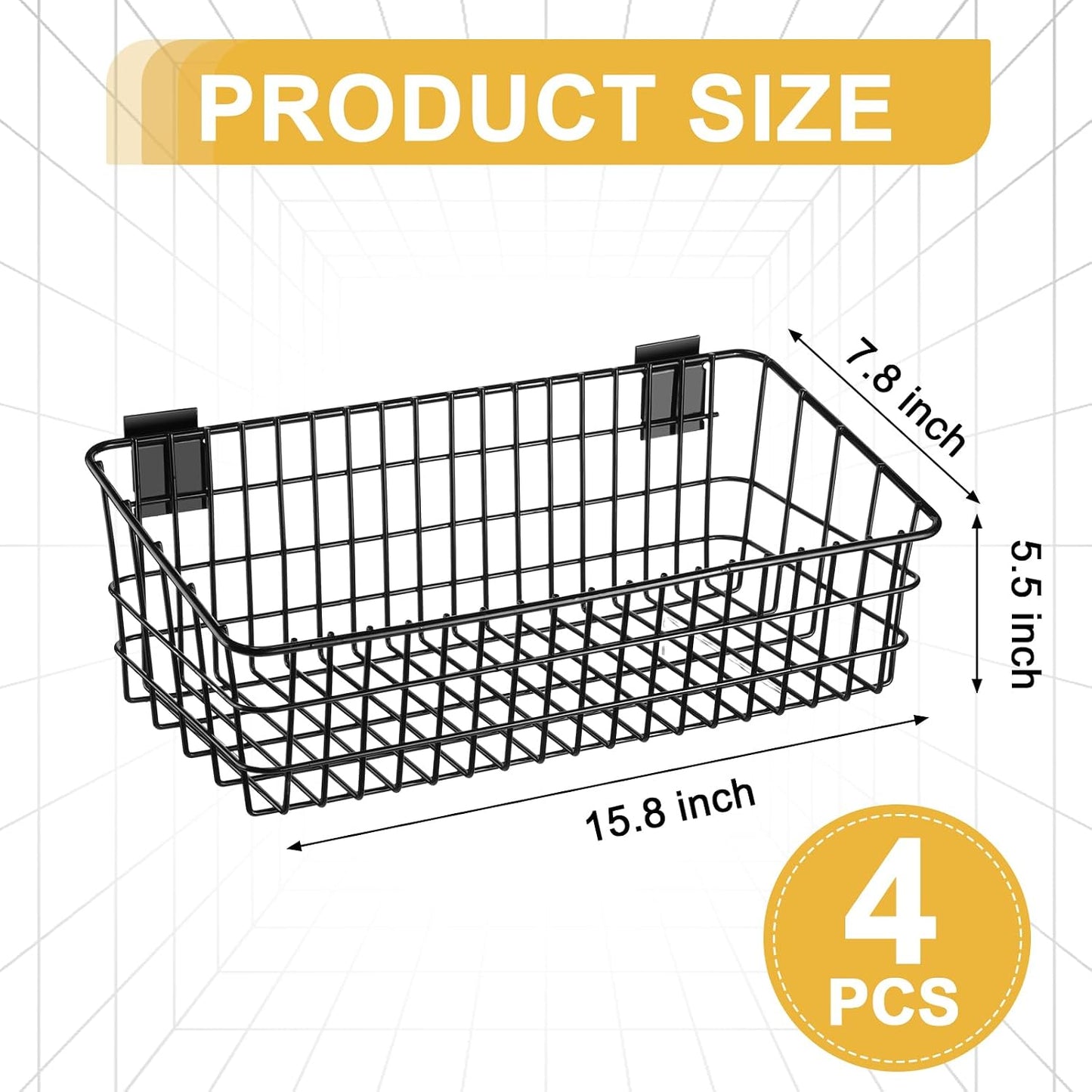 4 Cestas Slatwall 15.8" Metal Resistente Colgantes