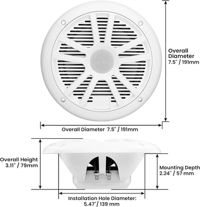 Altavoces estéreo marino 6.5 180W dual cono blanco set 8