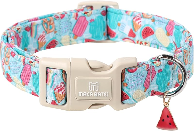 Collar verano perro grande con dije sandía ajustable azul