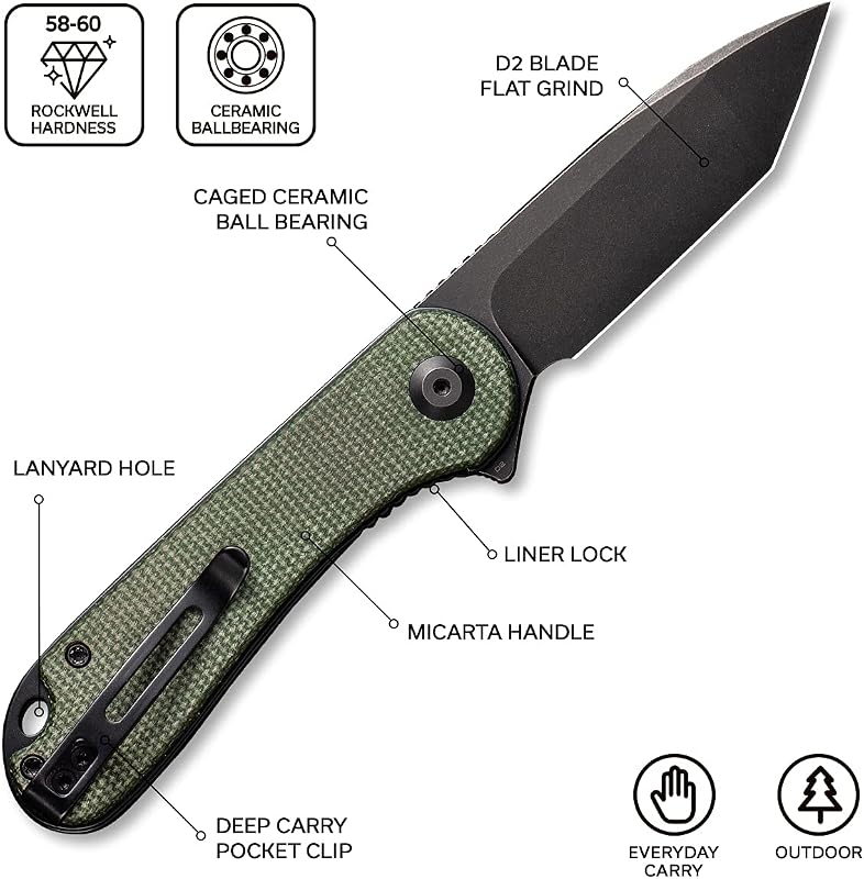 Cuchillo plegable D2 con mango micarta y clip transporte