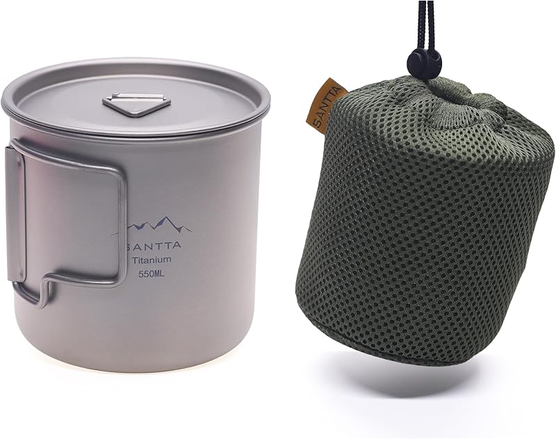 Taza titanio campamento 18.6oz con tapa y mango plegable