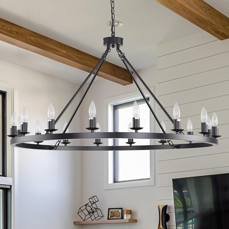 Candelabro rueda carro negro 40" 16 luces techos altos