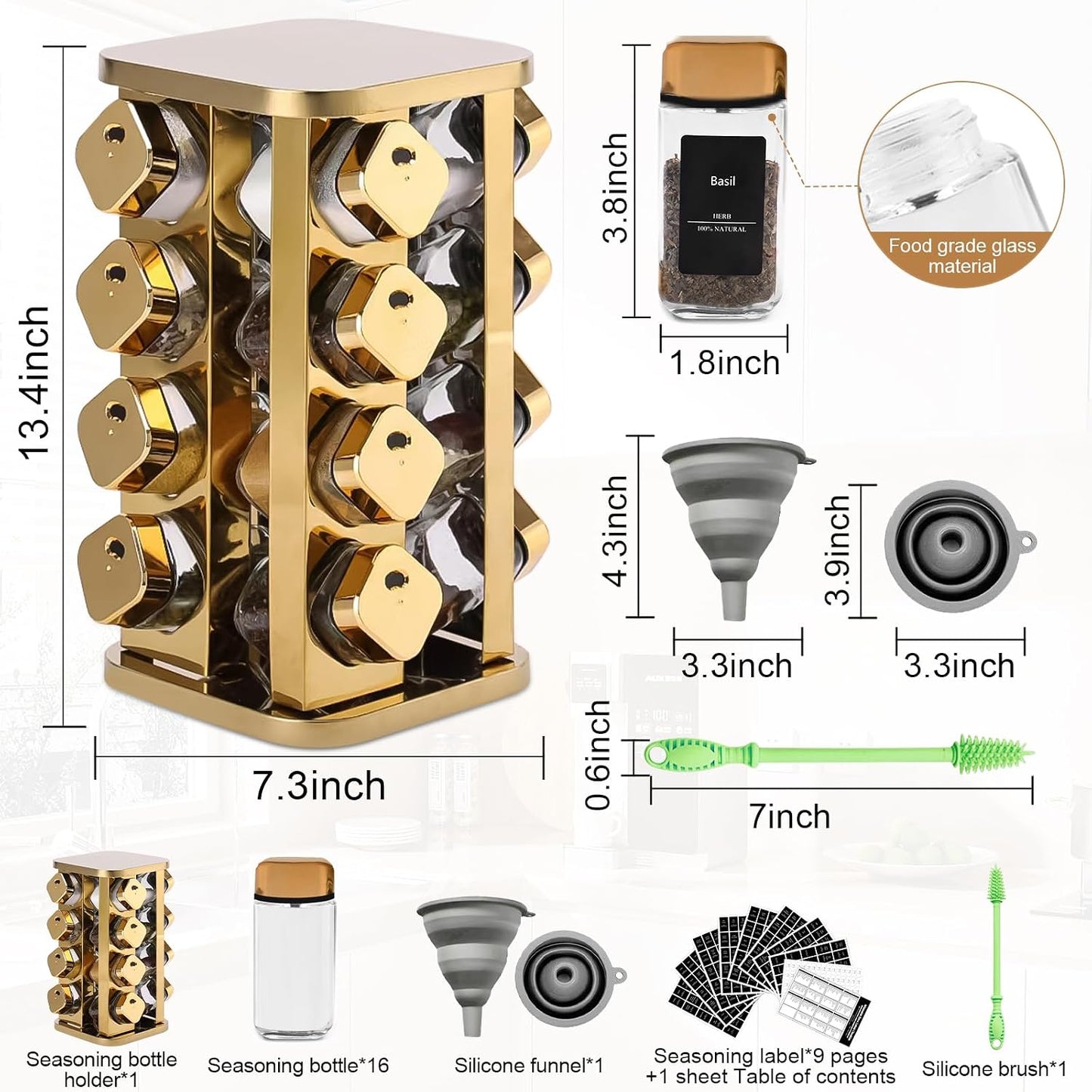Estante especias acero inox 16 latas vidrio alimenticio
