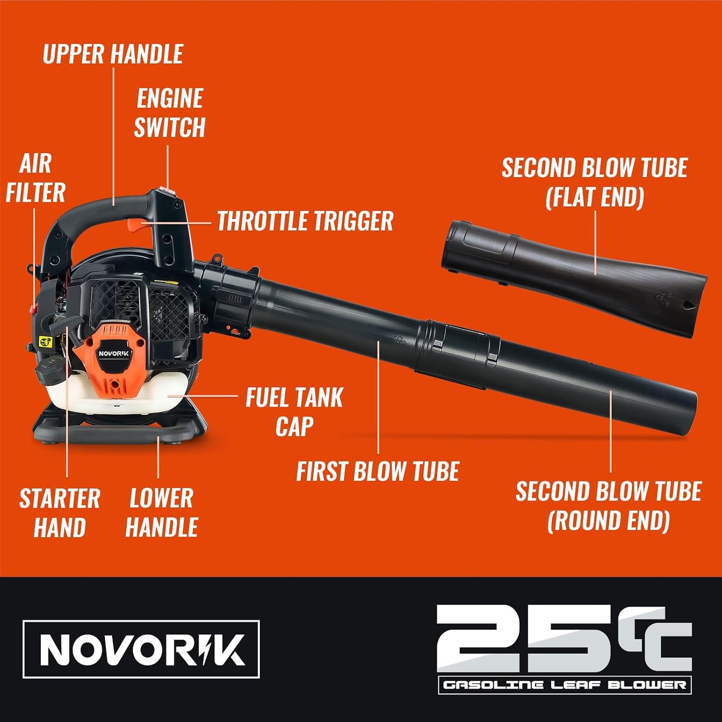 Soplador hojas gas 25cc 420cfm 150mph 2 ciclos naranja