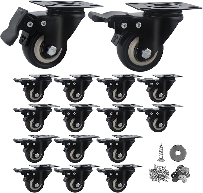 Set 16 Ruedas Giratorias 2" PU con Freno 363kg
