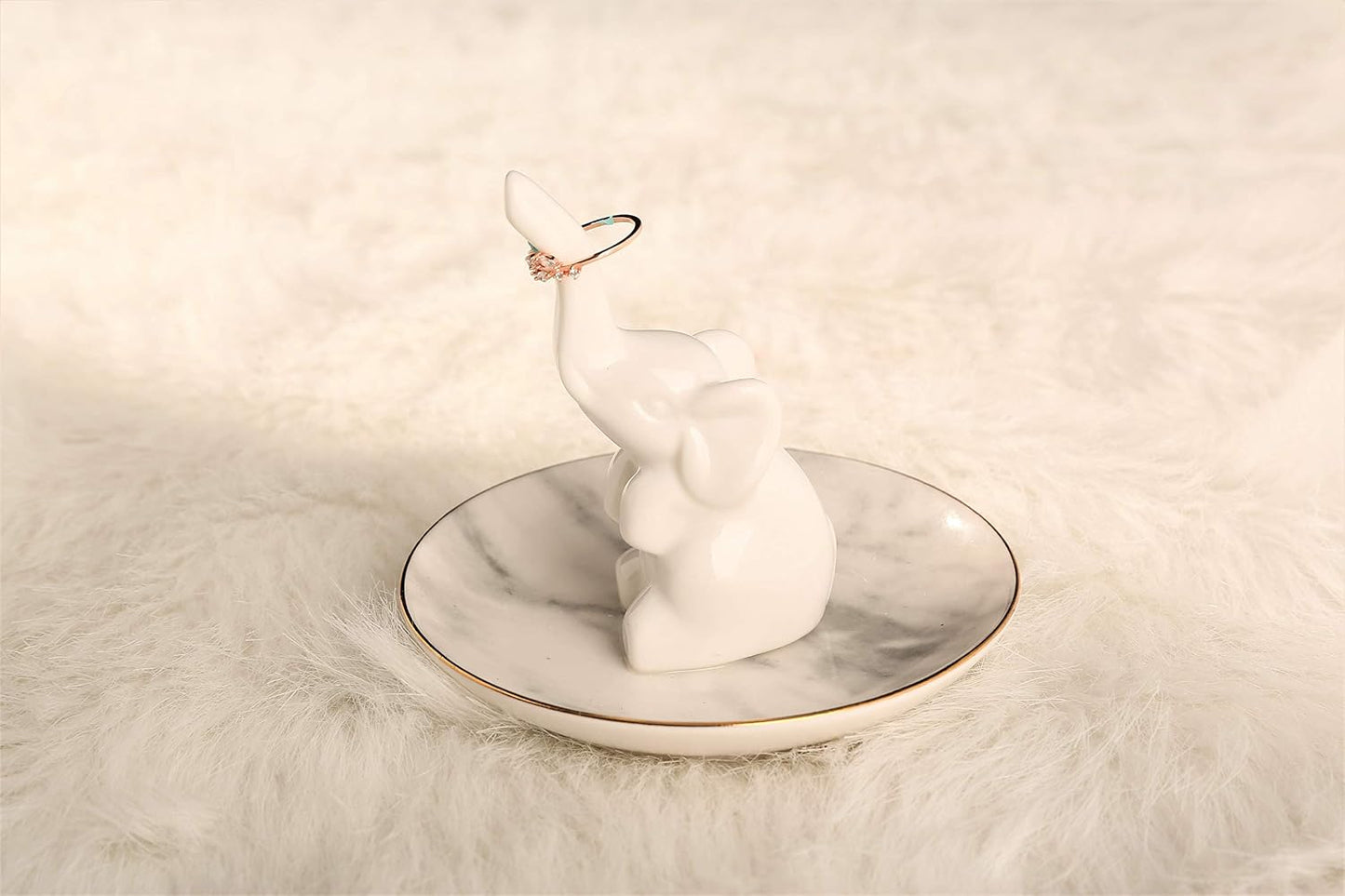 Soporte anillo elefante blanco plato mármol regalo mujer