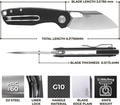 Cuchillo plegable D2 acero mango G10 camping caza