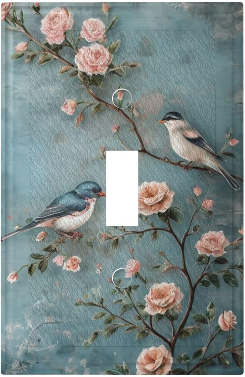 Placa interruptor con aves flores decorativa campestre