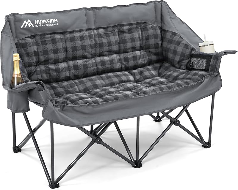 Sillas camping dobles acolchadas plegables con portavasos