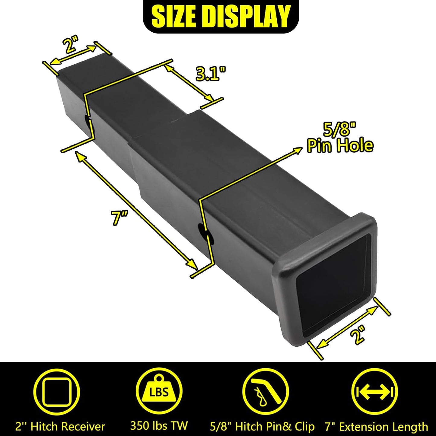 Extensión enganche remolque 7" 3500lb con pasador 5/8