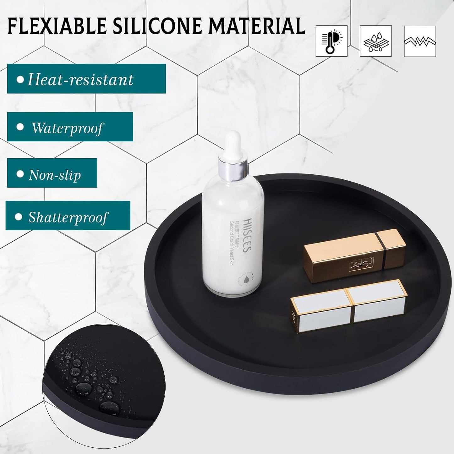 Bandeja silicona redonda decorativa para baño y cocina 12pulg