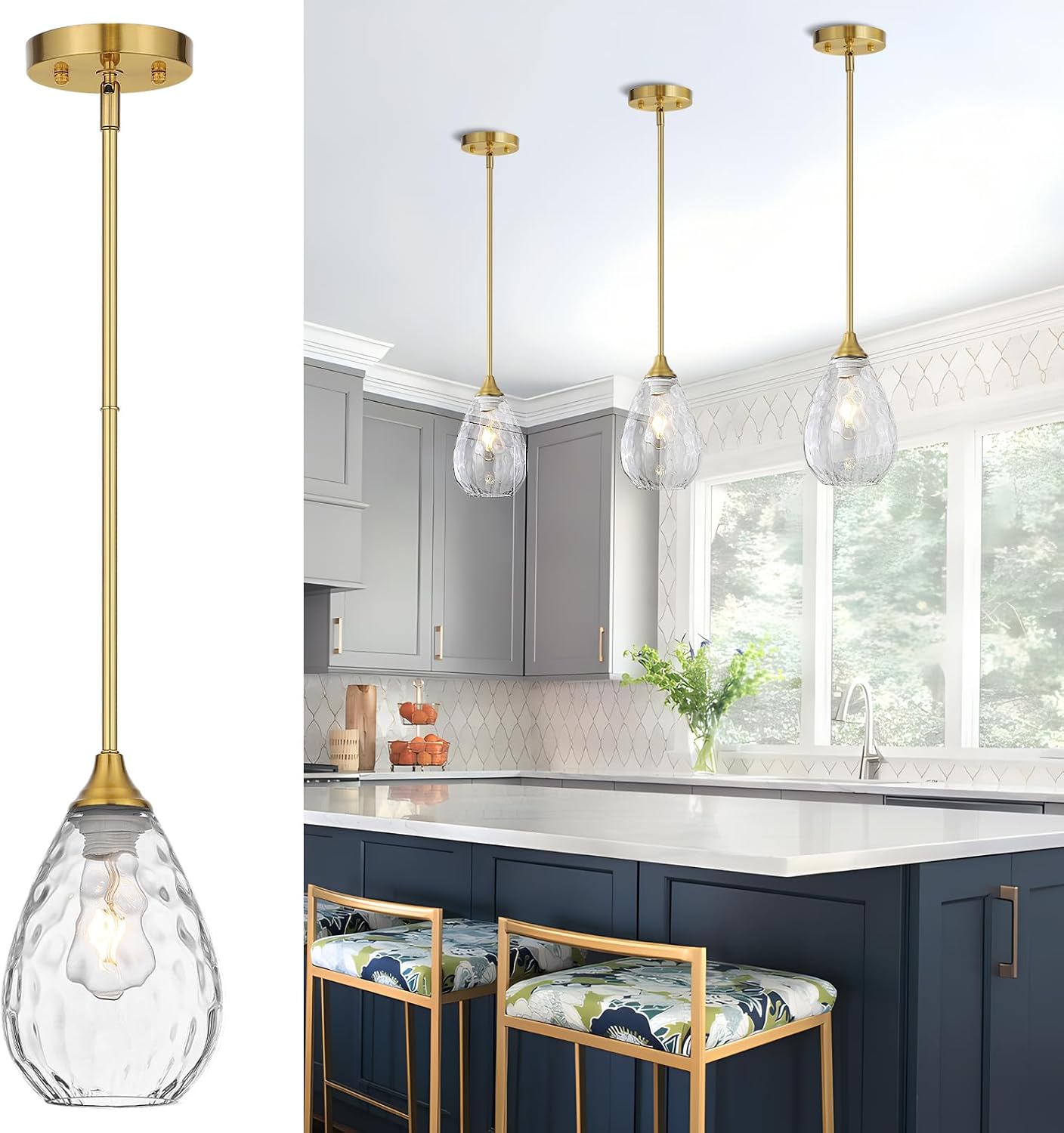 Lámpara colgante isla cocina luz moderna oro cepillado