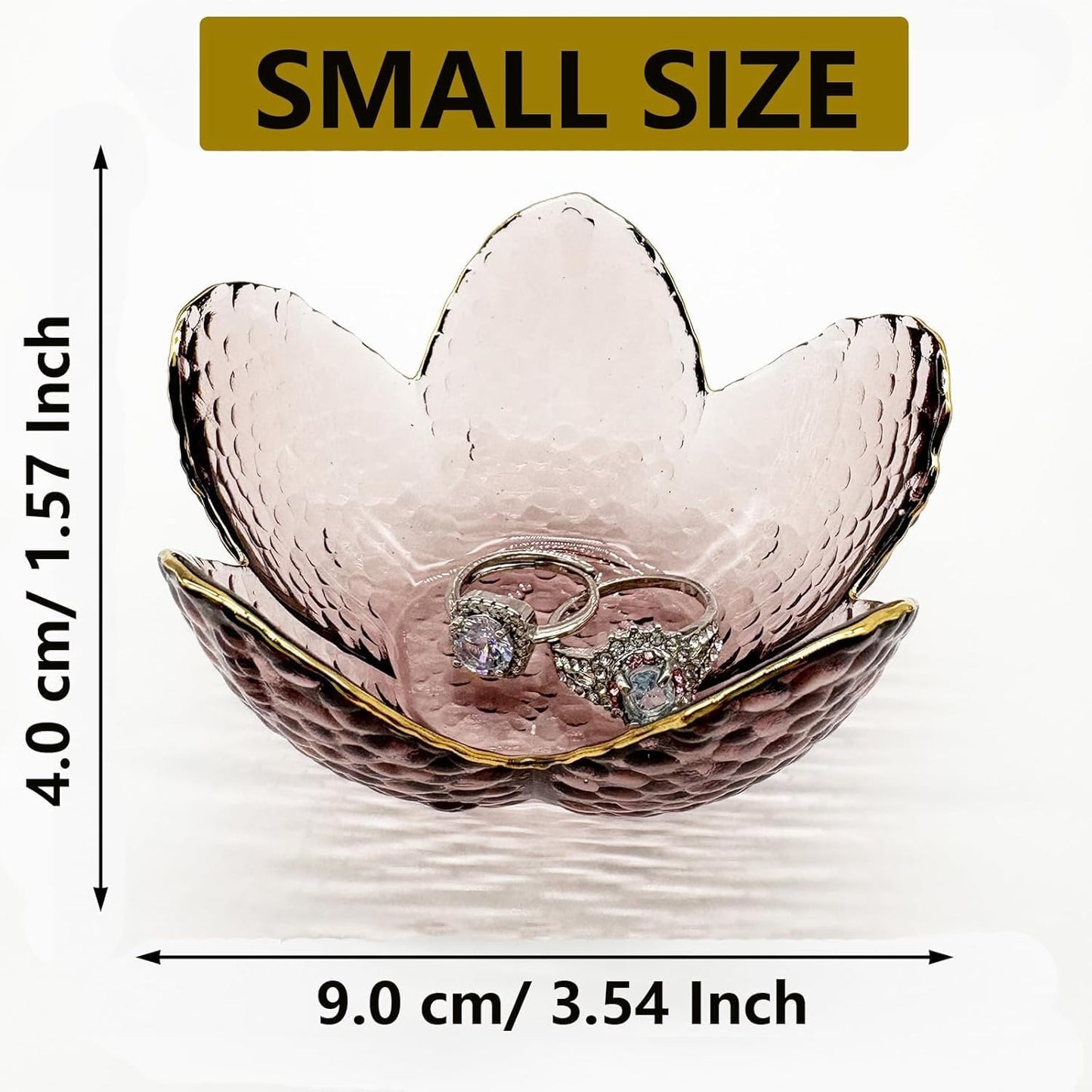 Bandeja cristal rosa para joyas anillo decoración mesita