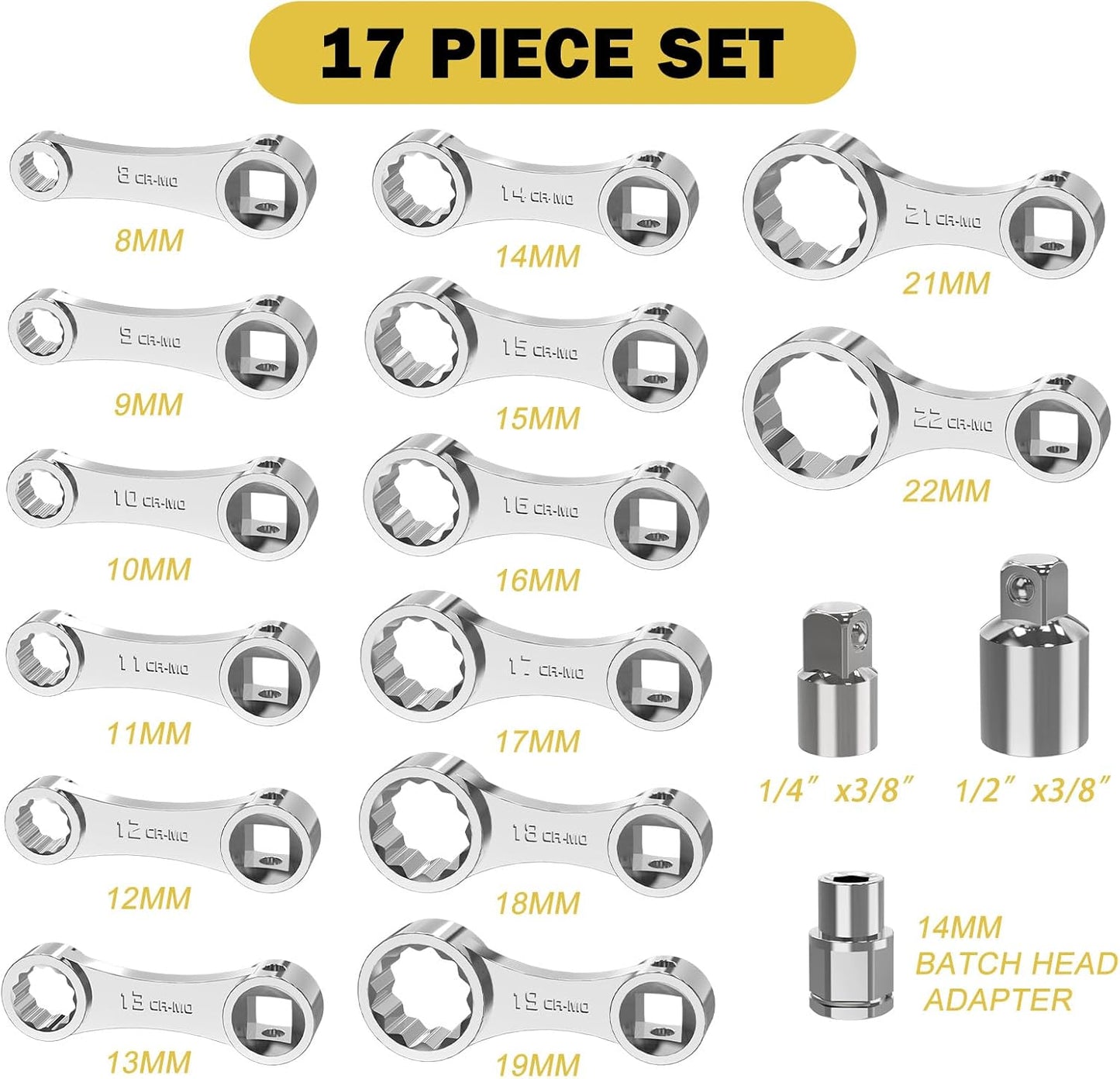 Set 17 Pzas Adaptadores Torque Métrico 3/8 1/2 1/4