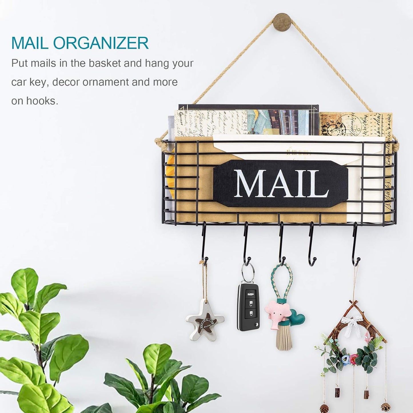 Organiz. llaves correo pared 5 ganchos negro