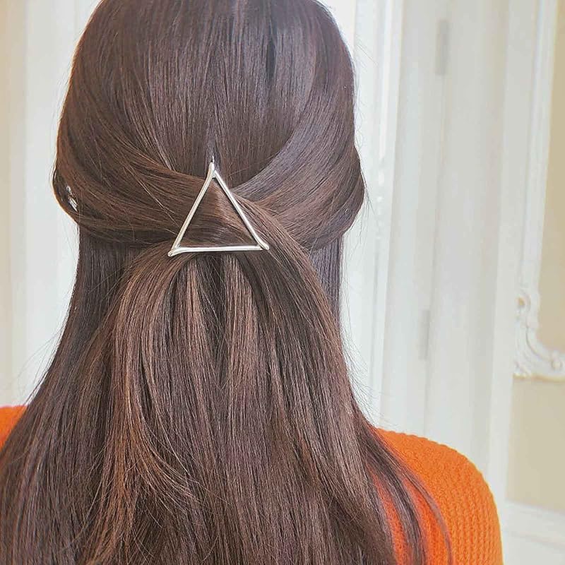 Pasador pelo triangular plateado horquilla minimalista mujer