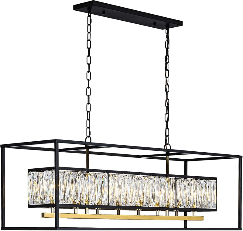 Candelabro moderno negro dorado 42pulg lámpara cristal 8