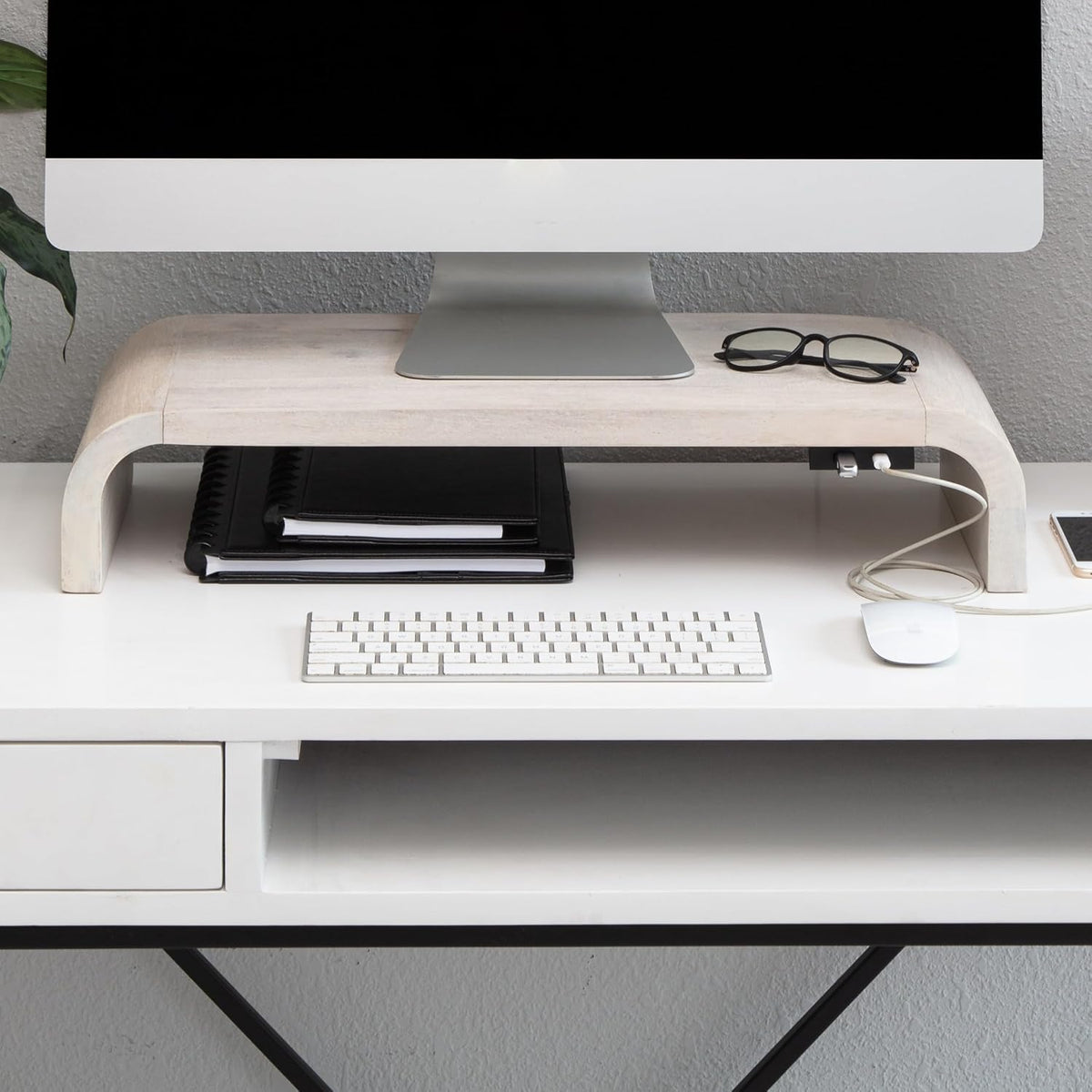 Soporte madera monitor ergonómico escritorio