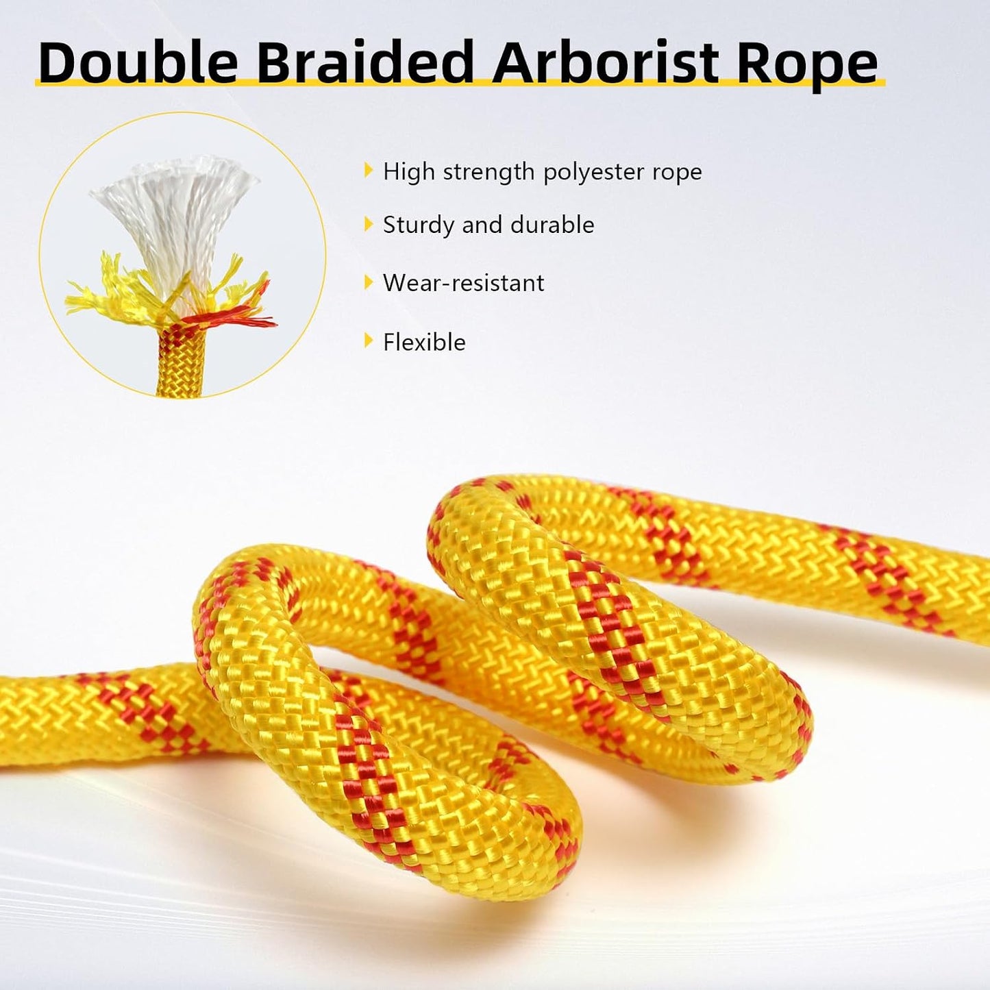 Cuerda arborista 1/2" x150ft doble trenzada poliéster