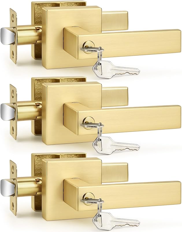 3 Manijas Puerta con Llave Igual Doradas Resistentes