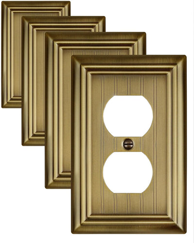 4 Cubiertas enchufe latón antiguo placas dúplex metal