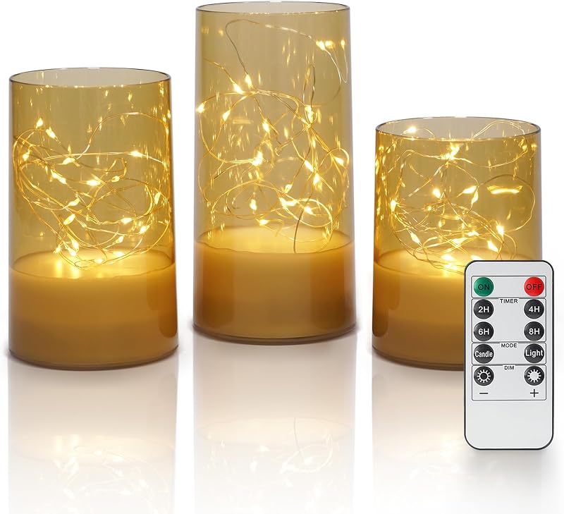 Faroles velas hadas control remoto luces parpadeantes acrílico dorado