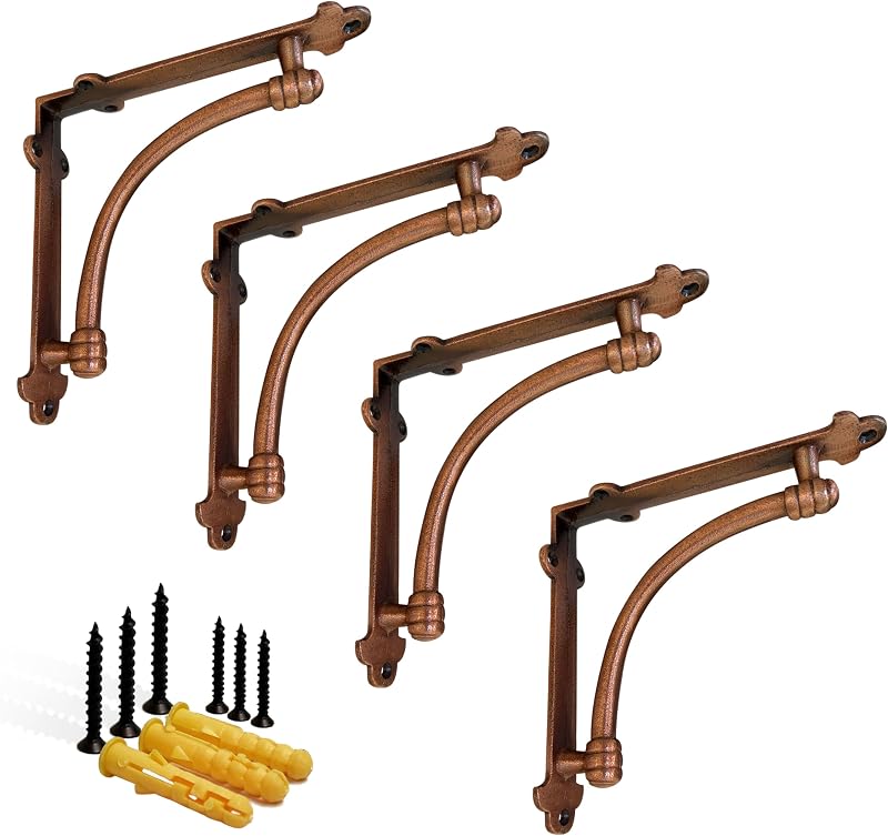 2 Soportes estante hierro fundido cobre 7.25x1.6x7.25"