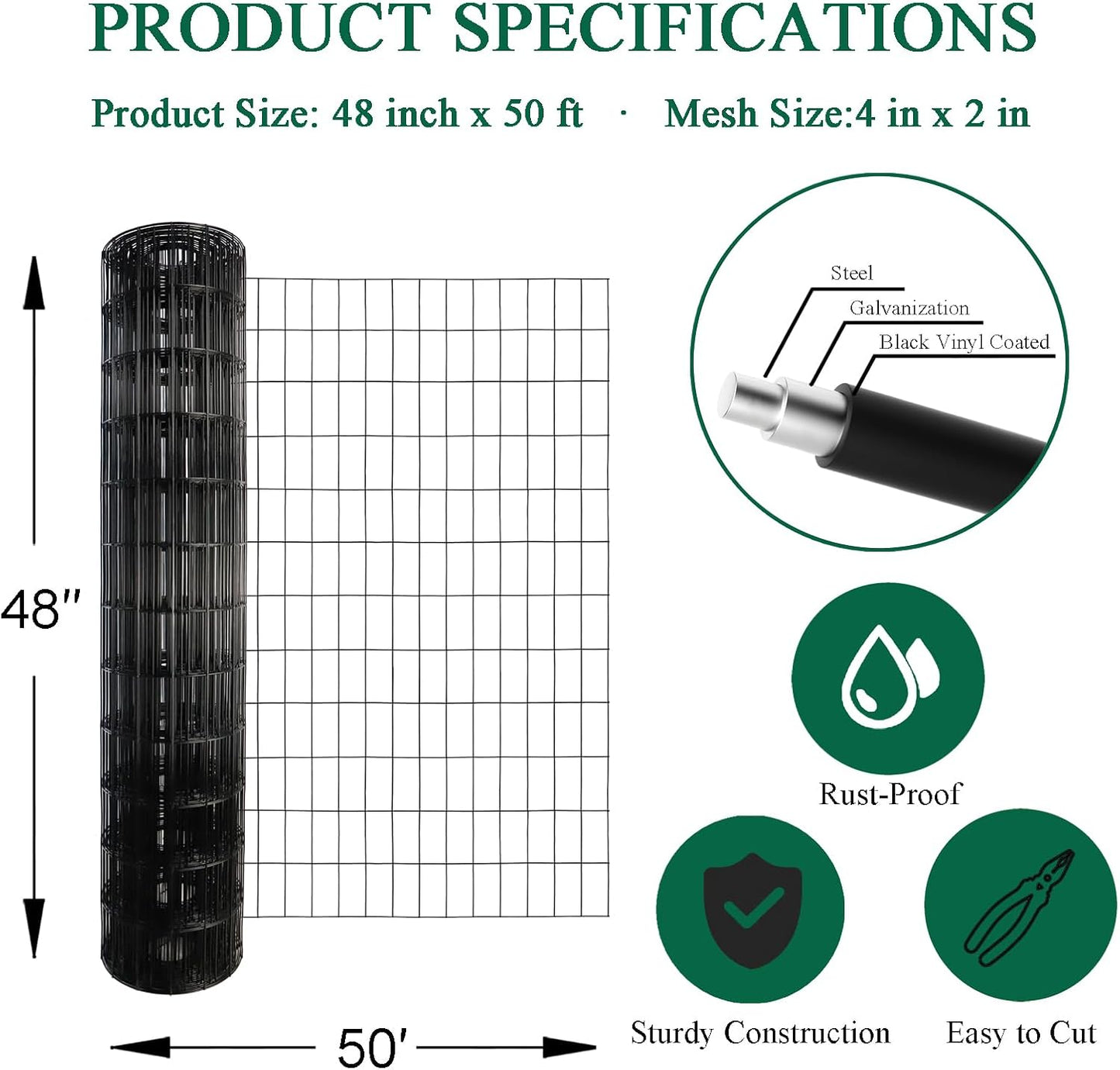 Valla alambre soldado PVC negro 48pulg x50ft 14GA rollo
