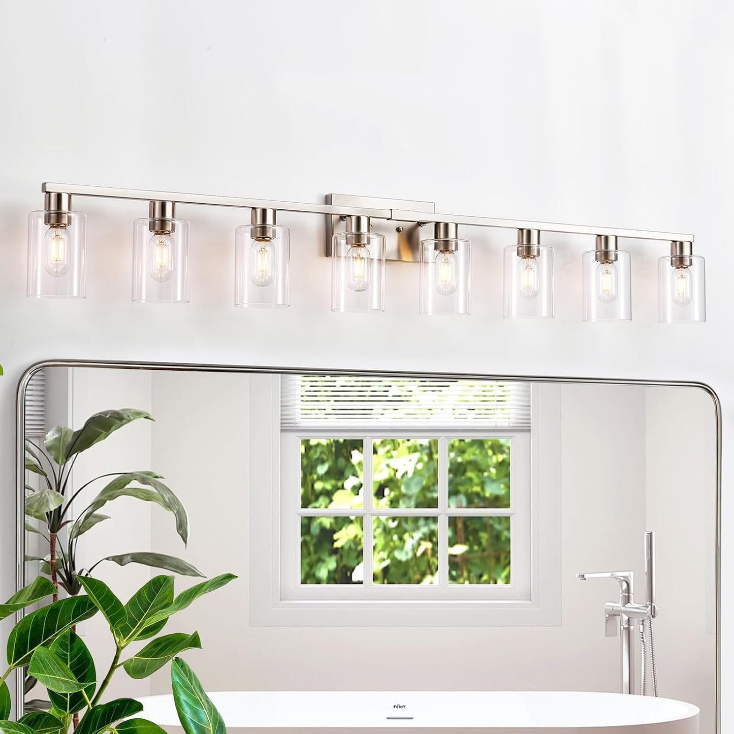 Lámpara tocador níquel cepillado 8 luces vidrio transparente