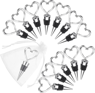 50 Tapones Vino Corazón Acero Inox 100 Bolsas Organza Boda