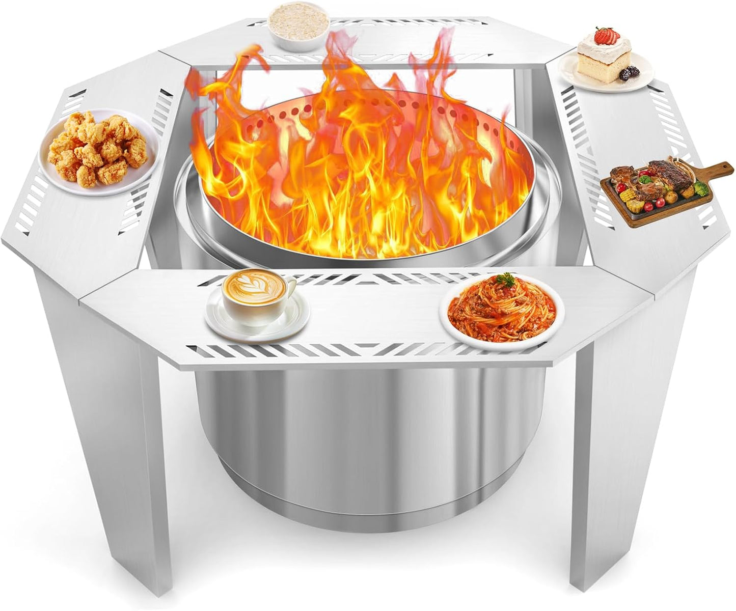 Mesa envolvente para fogata ajustable 41/48 pulg acero inox