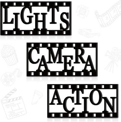 3 Pzas Decoración cine en casa carrete madera 11.4pulg