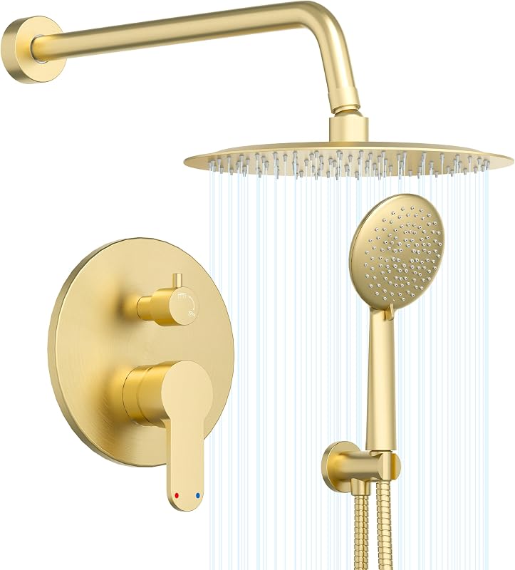 Sistema ducha dorado 12" válvula equilibrio presión