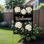 Bandera bienvenida rosas blancas 12x18pulg doble cara