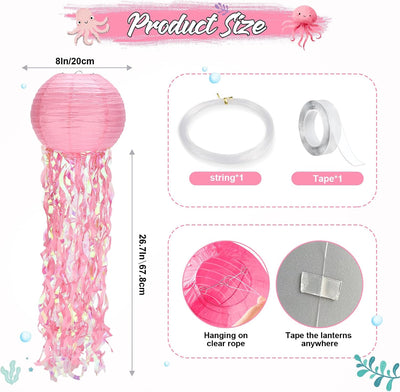 8 Farolitos Medusas Rosas Cinta Cuerda Decoración Fiesta Playa