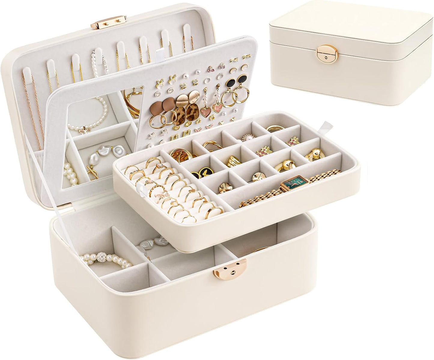 Caja joyas 2 capas con llave espejo mujer