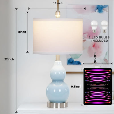 2 Lámparas Mesa Cerámica Doble Calabaza 22" Azules Modernas