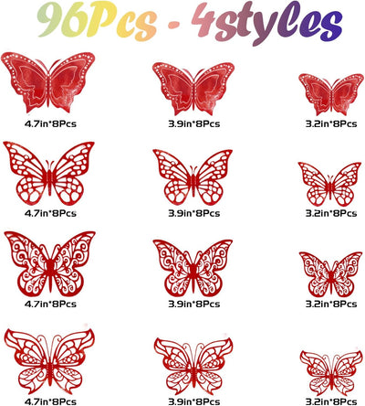 96 Mariposas 3D Decoración Pared 3 Tamaños 4 Estilos