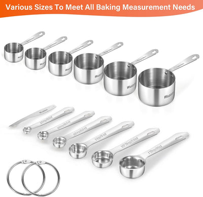 Set 13 Tazas y Cucharas Medidoras Acero Inox Apilables