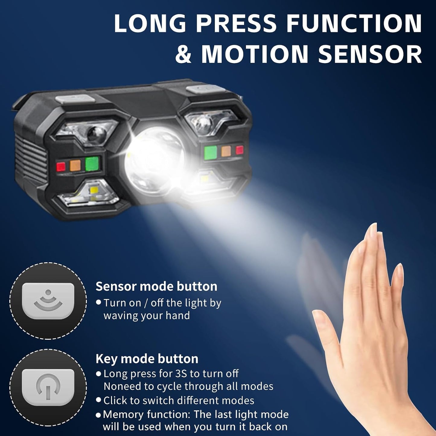 2 Faros LED Recargables 1000lm Sensor Movimiento Rojos