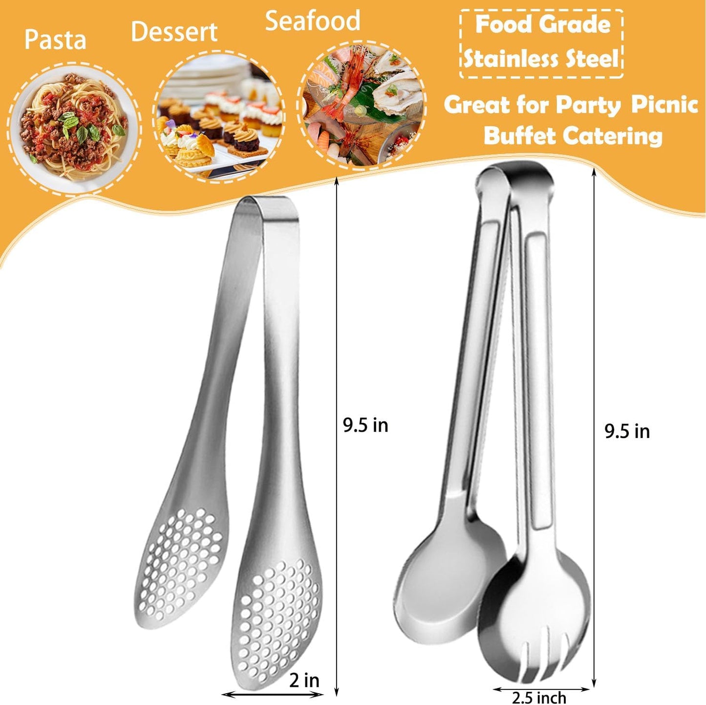4 Pinzas Servir 9pulg Acero Inox Bufé Fiestas Plateado