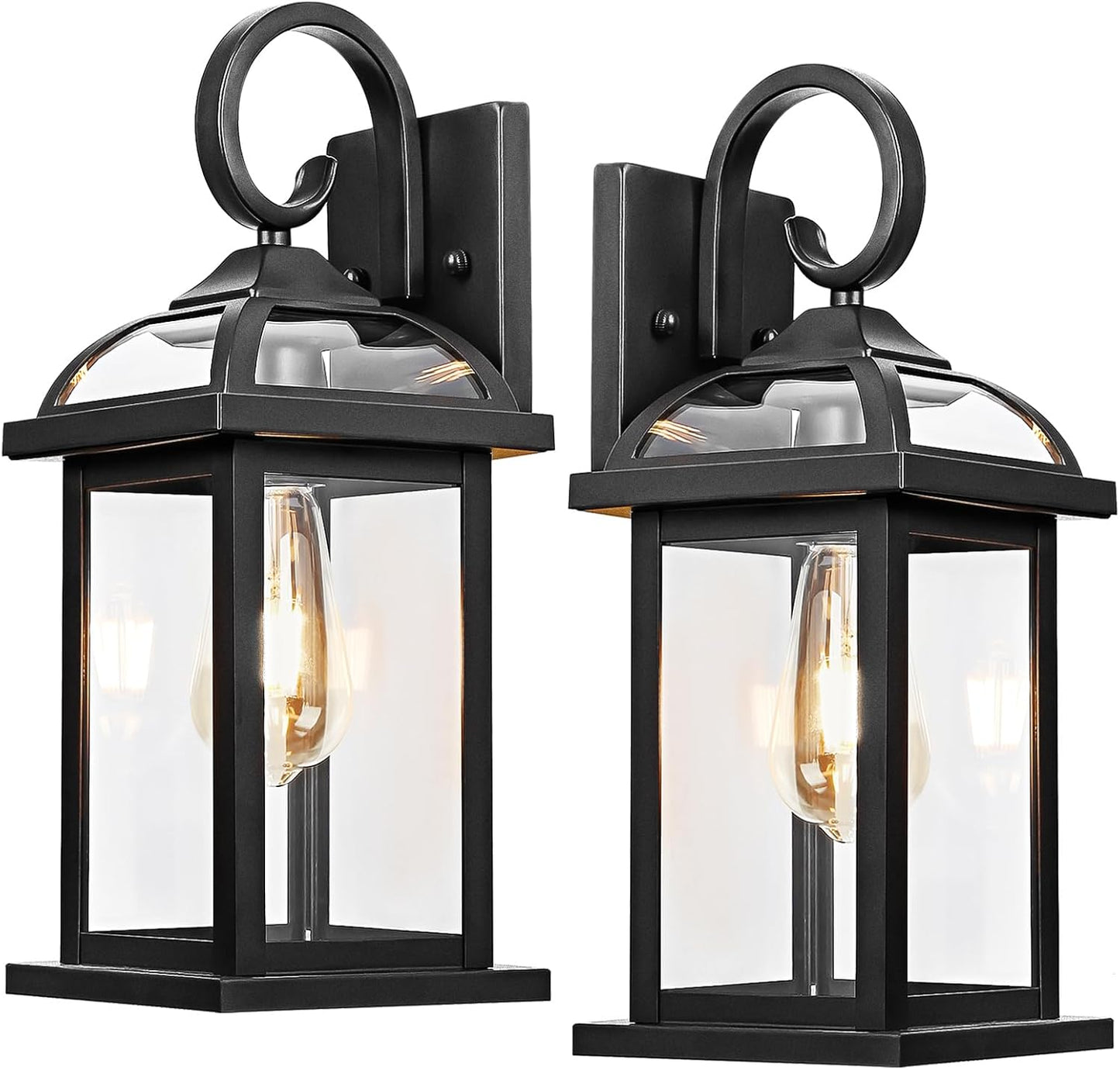 2 Lámparas Exteriores Negro Mate Aluminio Vidrio IP65