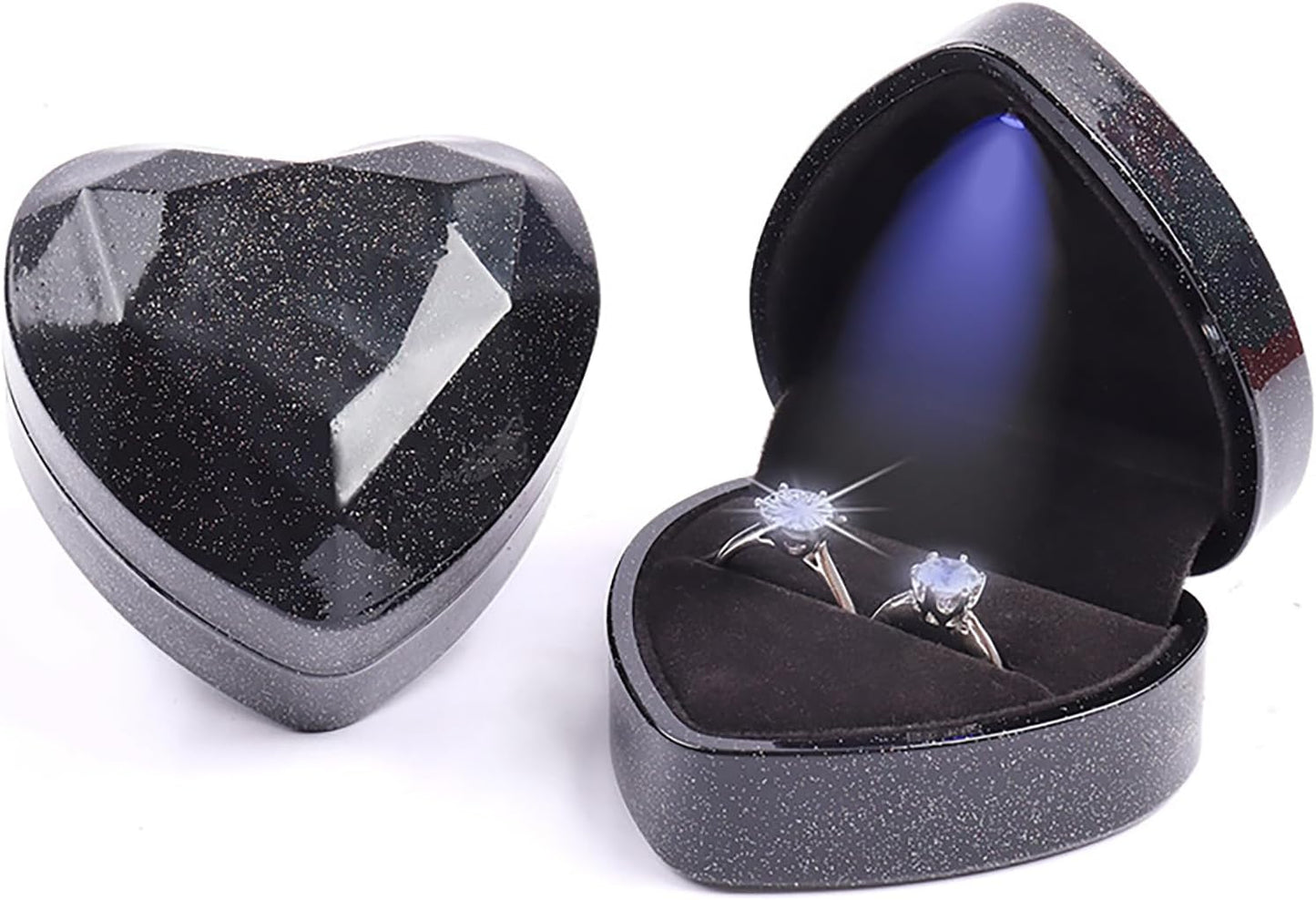 Caja corazón con luz LED para anillos compromiso regalo boda