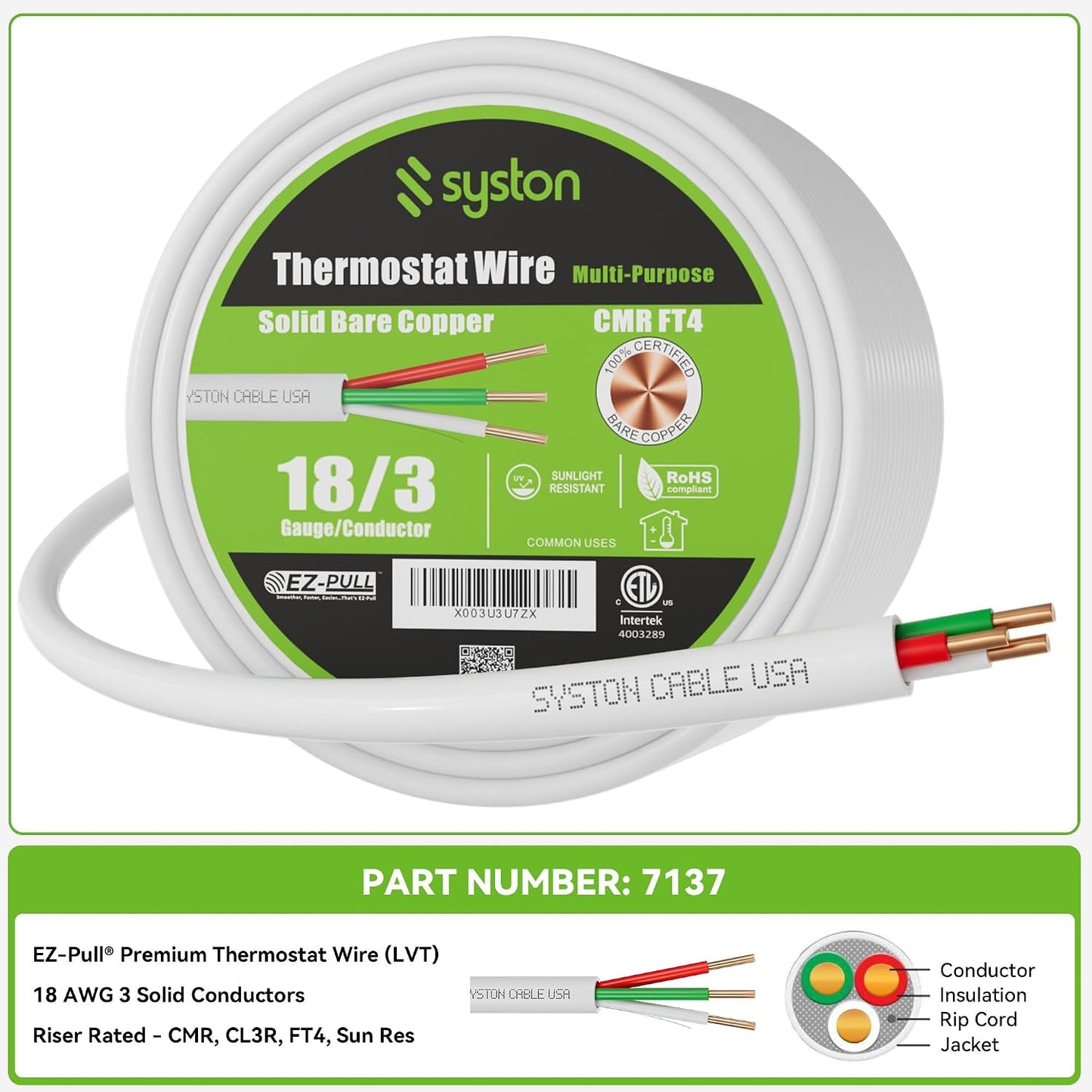 Cable termostato HVAC cobre CL3R/FT4/CMR certificado