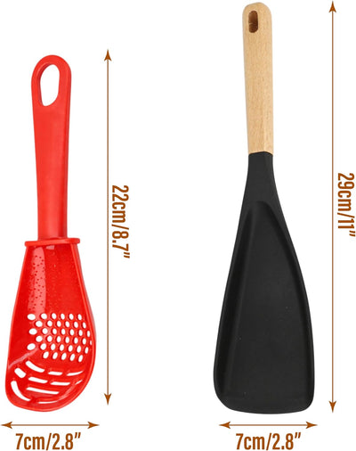 2 Pzas Espátula Silicona 6en1 Mango Madera Antiadherente