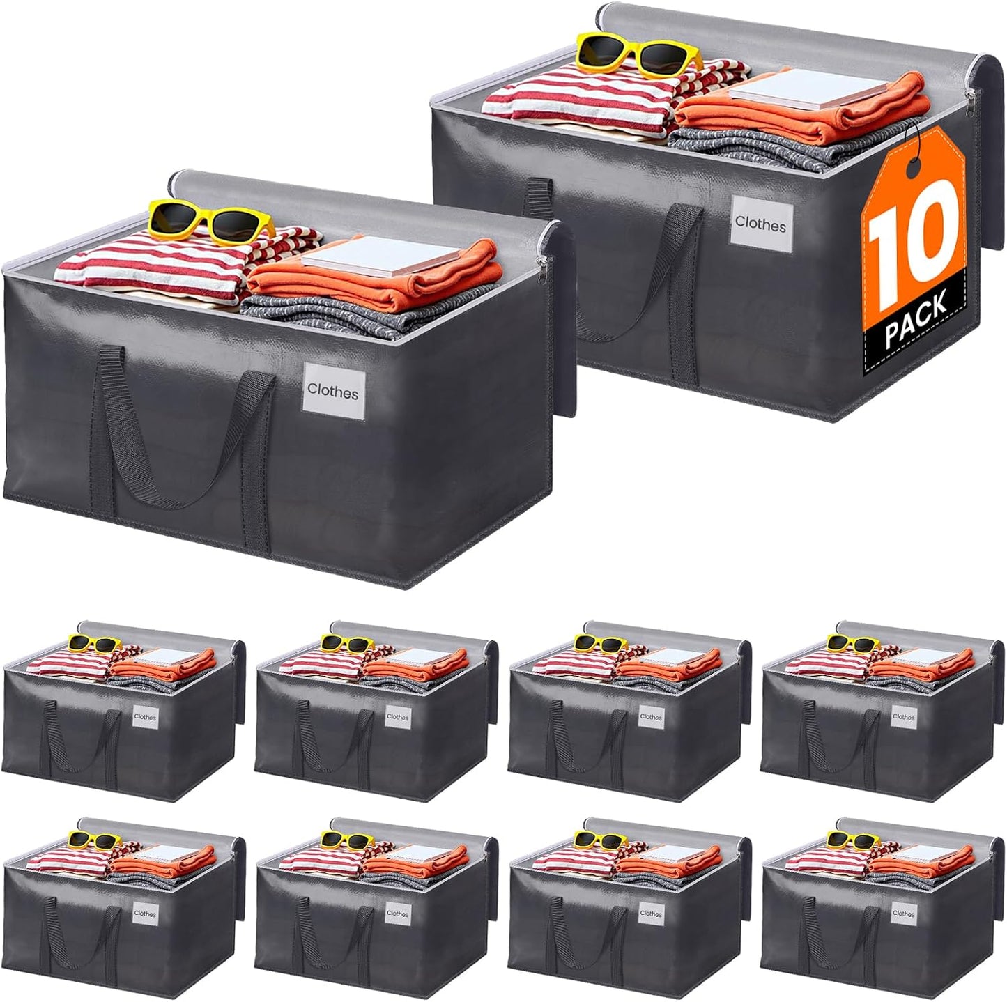 10 Pzas Bolsas Mudanza Resistentes con Cremallera Asas Gris