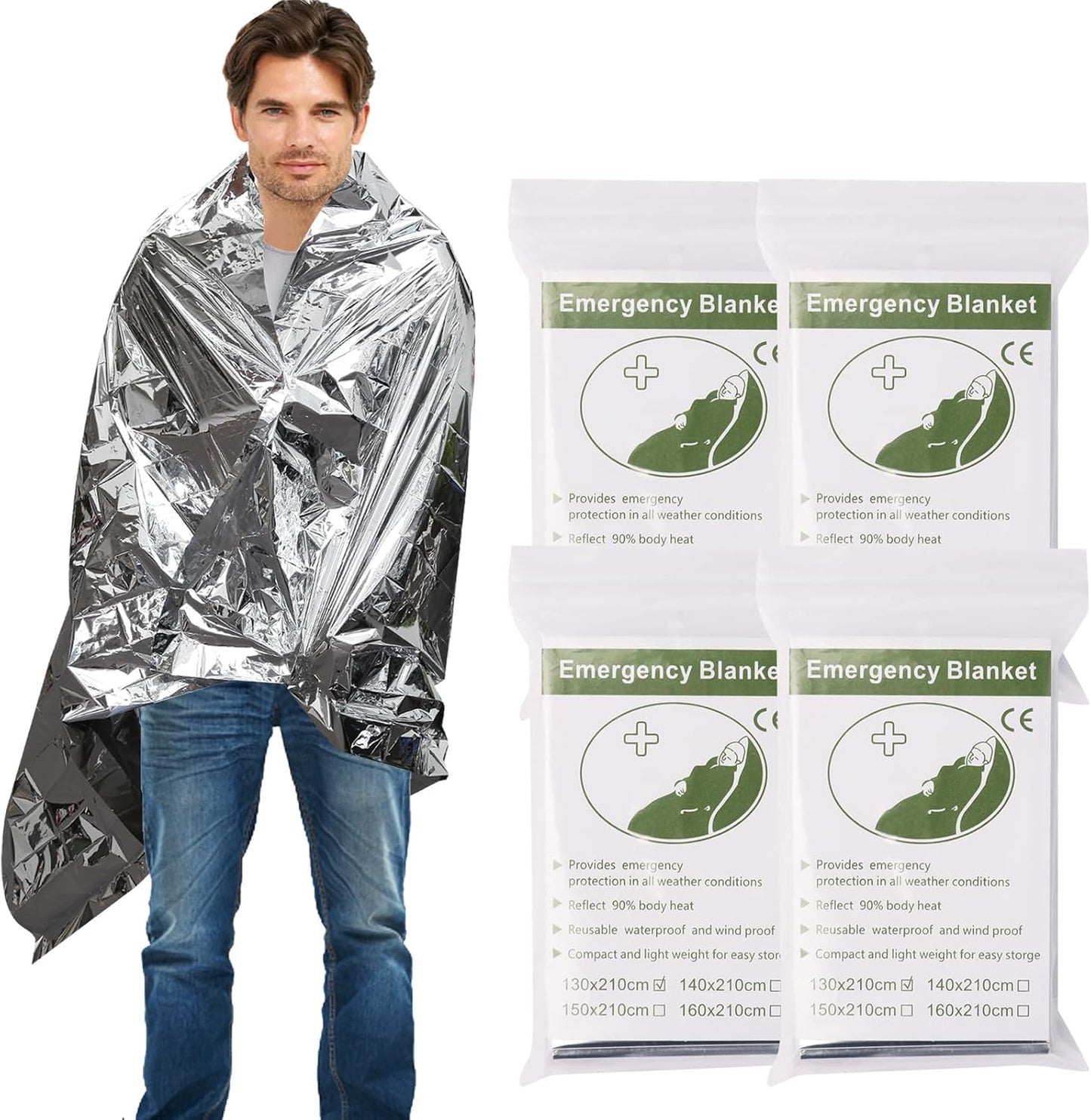 4 Pack Manta Mylar Térmica para Acampar y Supervivencia