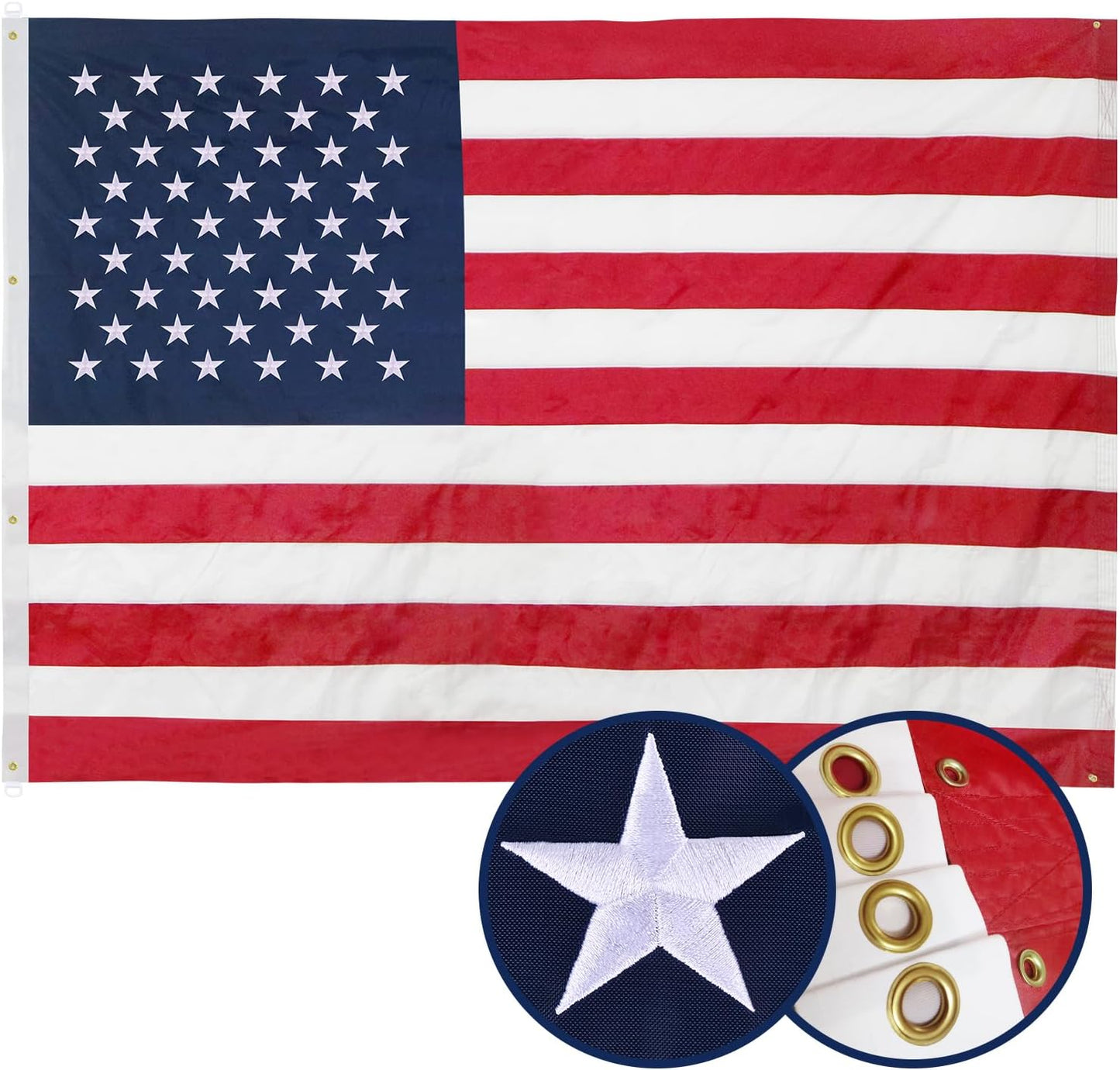 Bandera EE.UU. 8x12ft ojales latón estrellas bordadas