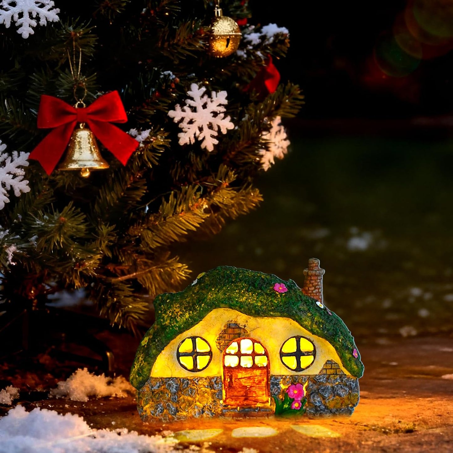 Estatuas casa hadas con luces solares para jardín y patio