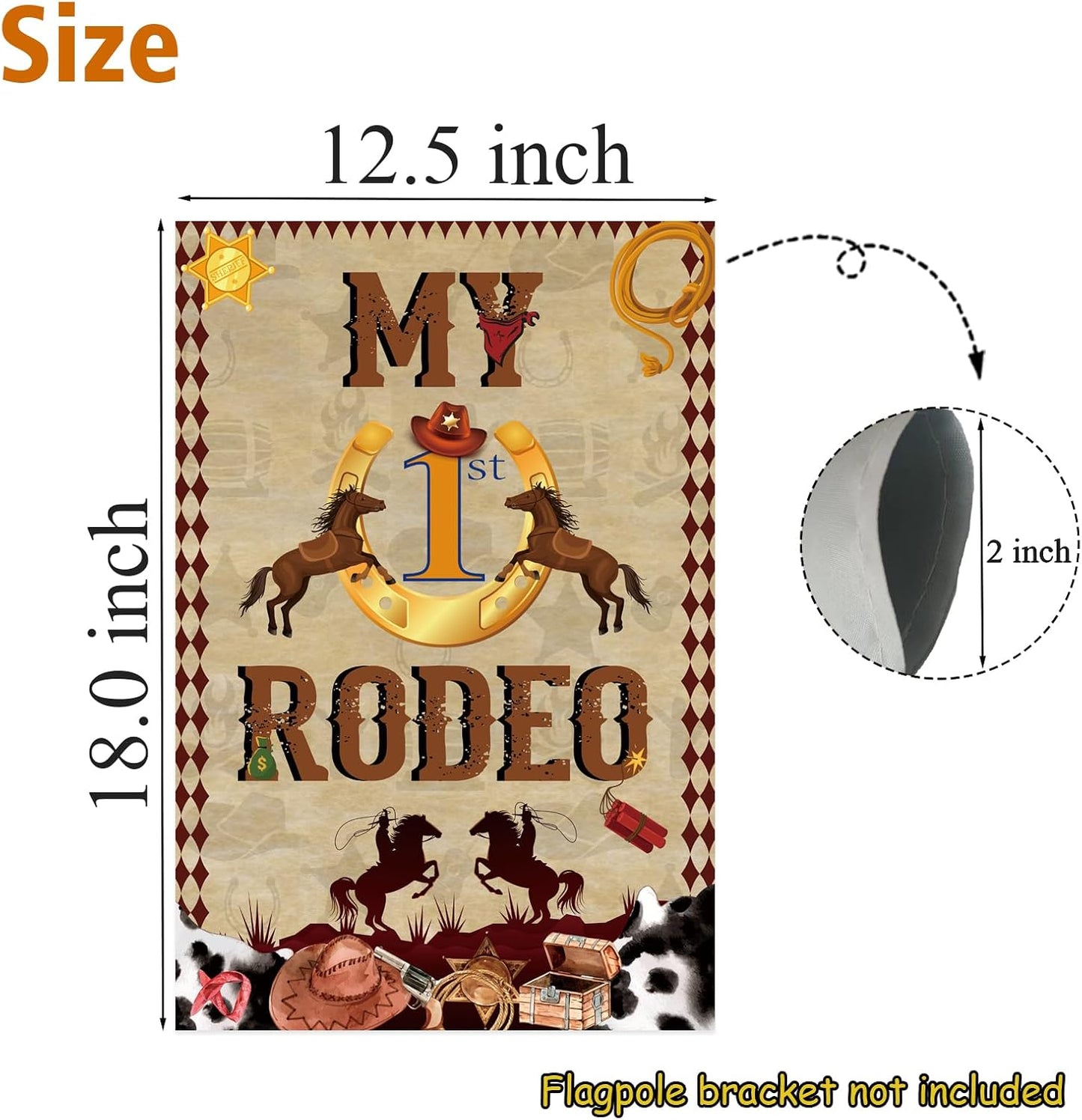 Bandera jardín primer cumpleaños vaquero texto inglés